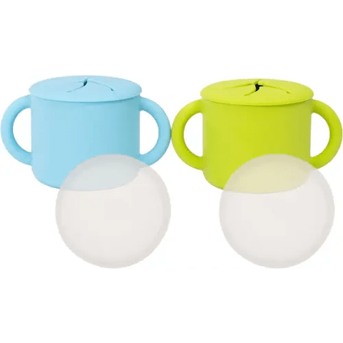 WeeSprout Snack Containers, Food Grade Silicone Cups, Spill-Proof Tops For Toddlers and Babies, Premium Hard Plastic Travel Lids, Dishwasher Safe, Set of 2 Snack Catchers