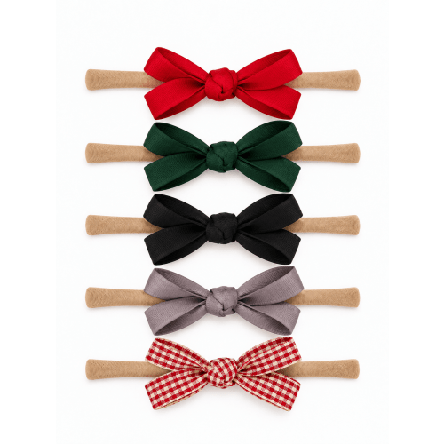 Baby Girl Headband Bows | 5-Pack Petite Nylon Bows, Holiday Plaid – SpearmintLOVE
