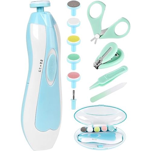 Baby Nail Trimmer Electric-12 in 1 Baby Nail Clippers Safe Baby Nail File Kit with a Nail Clipper, Scissor, Tweezers, and Nail Files