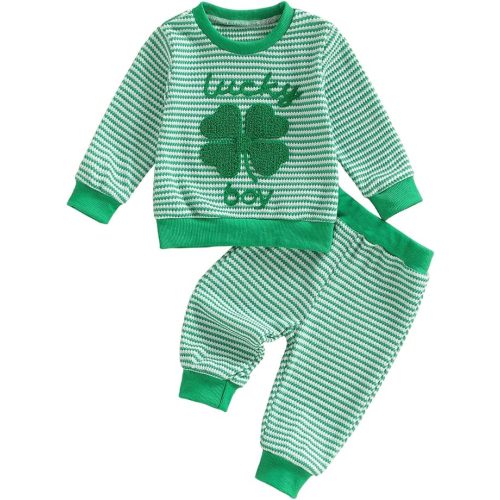 fhutpw Baby Toddler Boy Girl Fall Winter Clothes Embroidery Stripe Pullover Pants Sets Infant Long Sleeve Sweatshirt Outfits