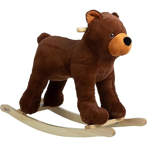 Rocking Horse - Plush Bear Animal Rocker - Toddler Ride on Toys for Ages 3 and Up - Wooden Rocking Horse - Ride on Toys by Happy Trails (Brown)