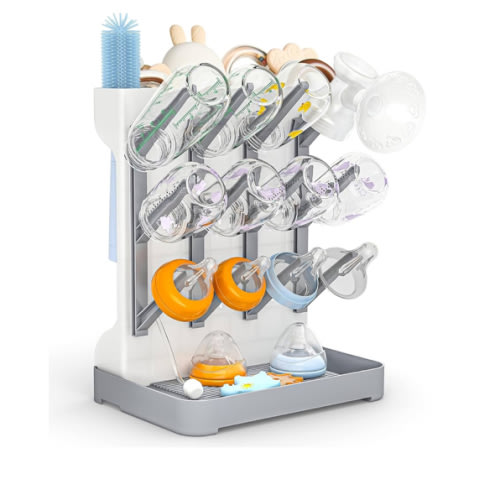 GoMaihe Baby Bottle Drying Rack: Space Saving Vertical Bottle Dryer Holder - Baby Accessories Storage Stand Organize Brushes Pacifiers on Countertop - BPA-Free - Gray