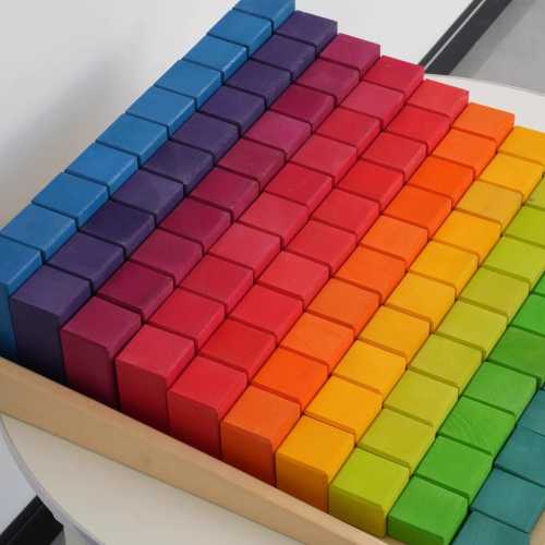 100-Piece Wooden Rainbow Math Blocks | Montessori Educational Building Set | Open-Ended Learning Toy