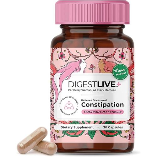 DigestLive Women's Constipation Relief Laxative for Postpartum, 30 Capsules,100% Herbal Stool Softener- Female Gentle Natural Colon Cleanse Detox, Bloating & Gas, Fast-Acting, Vegan, Gluten & GMO-Free