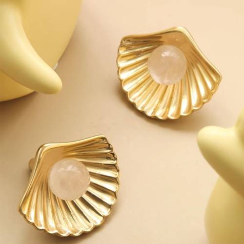 Pearl Shell Brass Drawer Knobs: Coastal Cabinet Pulls