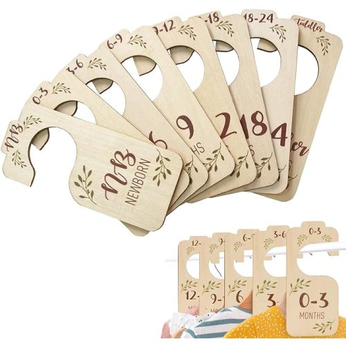 Baby Closet Dividers, Hanging Wooden Double-Sided Nursery Decor Closet Dividers for Baby Clothes, Baby Clothes Dividers for Newborn to 24 Months Size Clothes (Brown, 8pcs)