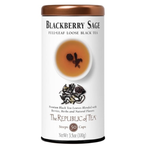 The Republic of Tea Blackberry Sage Full-Leaf Loose Black Tea, 3.5 oz Tin | Steeps 50 Cups