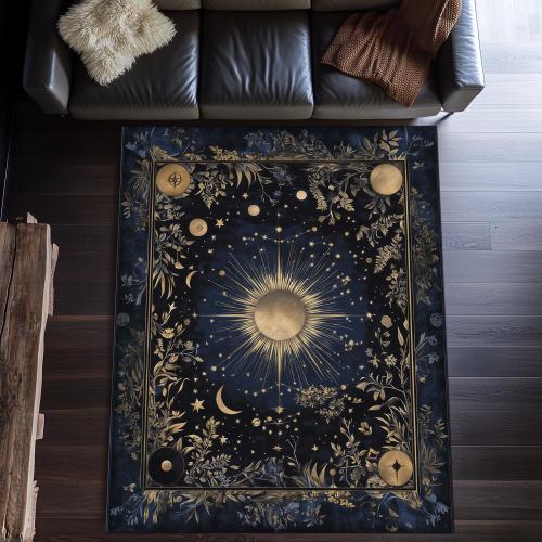 Dark Theme Lunar Phases Rug, Gothic Rug, Home Decor, Modern Art, Creative Rug Design, Celestial Decor, Sun And Moon Rug, Vintage, Night Sky