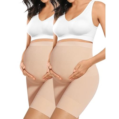 “Baby Bump” Premium Maternity Shapewear, High Waisted Mid-Thigh Pregnancy Underwear Prevent Chaffing Soft Adominal Support