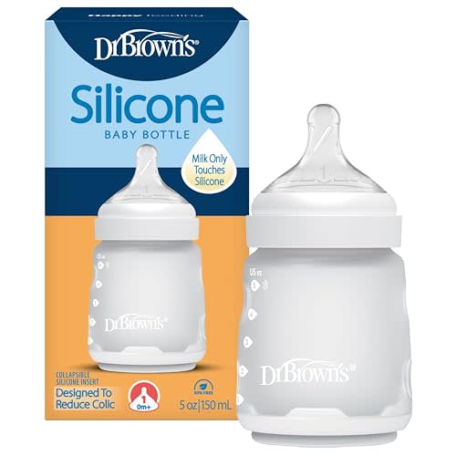 Dr. Brown's Silicone Baby Bottle, 5 oz, Level 1 Nipple, 0m+, White, 1-Pack