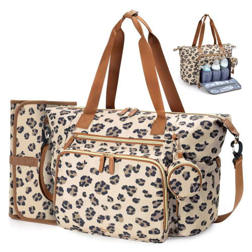 Large Baby Diaper Tote Changing Bag for Mom & Dad, Multifunctional Travel Baby Bag with Changing Mat, Pacifier Case & Insulated Bottle Pocket