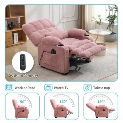 Oversized Power Recliner Chair, 150° Recline with Massage & Heat, Silent Motor, Dual Memory Positions, Terry Cloth Fabric, USB & Side Pockets