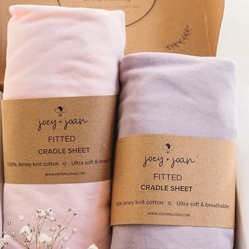 Cradle Sheets Fitted 18 x 36 Inch – Snuggly Soft 100% Jersey Cotton – Pale Pink + Lilac – 2 Pack