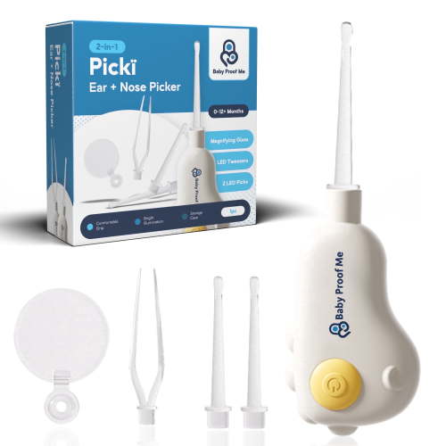 Baby Proof Me Picki 2-in-1 Nose and Ear Cleaner Tool, Earwax Remover with LED Light and Magnifier