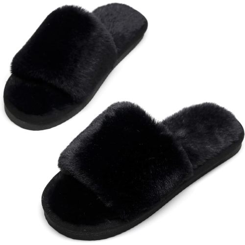 Crazy Lady Women's Fuzzy Fluffy House Slippers Cozy Cute Open Toe Memory Foam Indoor Outdoor Anti-slip Sandals