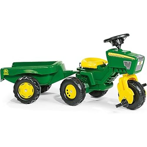 Rolly Toys John Deere 3-Wheel Trac with Trailer Ride On, Green/Yellow (52769)