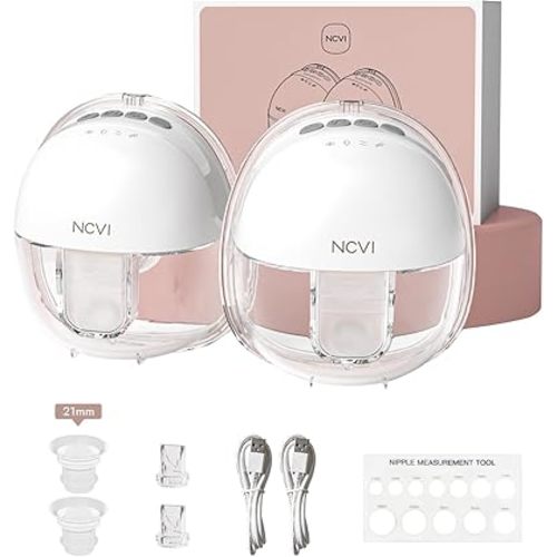 NCVI Wearable Hands Free Breast Pump, 4 Modes & 9 Levels with Multitronic Suction, Ultra-Quiet <42dB, Long Battery Life (150min), 21/24mm Flange Insert, Portable Electric Breastfeeding Pump for Moms
