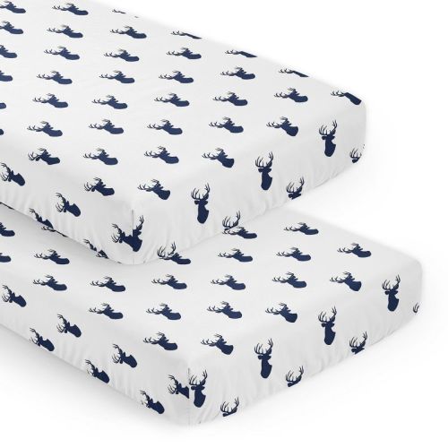 Sweet Jojo Designs Boy Fitted Crib Sheets Set Stag Blue and White 2pc
