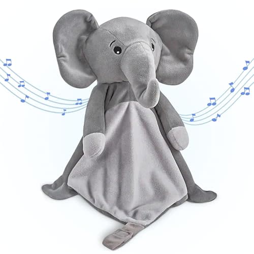Love By Emi Baby Music Lovey Grey Elephant, Baby Sleep Soother for Crib & Cuddle Bedtime, White Noise with a Heartbeat & Lullaby, Plush Sound Toy, Stuffed Animal for Newborns, Infants & Toddlers