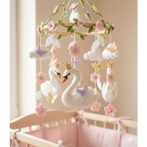 Swan Baby Mobile, Pink Nursery Decor, Baby Crib Mobile, Handmade New Baby Gift