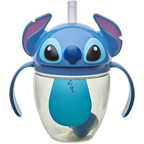 The First Years Disney Lilo & Stitch Weighted Straw Cup - Spill Proof Toddler Straw Cups with Flip Top Cover - Transition Sippy Cup - Toddler Feeding Supplies - 7 Oz - Ages 6 Months and Up