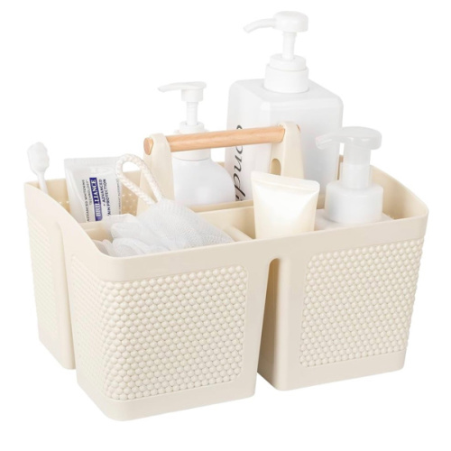 rejomiik Plastic Shower Caddy, Portable Shower Basket with Handle, Cream