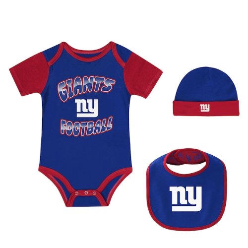 Newborn Outerstuff New York Giants Tag Team Bodysuit, Bib & Cuffed Knit Hat Set