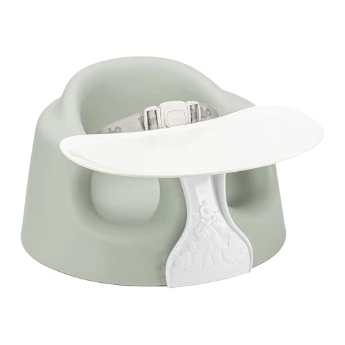 Bumbo Baby Soft Foam Floor Seat Plus+ with Tray, 3 to 12 Months, Agave | Comfortable Support w/Extra Leg Room Design & 3pt Adjustable Harness - Includes Tray for Infant Feeding & Play, Easy to Clean