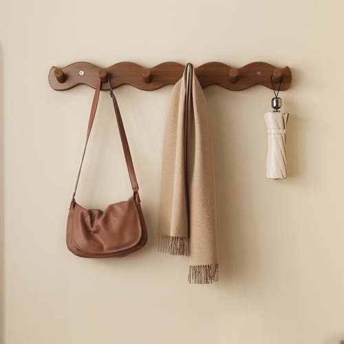 Wall Mounted Wooden Wavy Hook Rack with 6 Hooks, 20.5" Heavy Duty Coat Rack for Wall, For Bathroom and Kitchen, Entryway Organizer for Towels and Coats