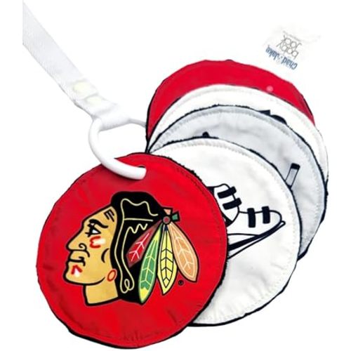Chicago Blackhawks Baby Stroller Cards Toy - NHL Hockey Baby Sensory Crinkle Toys - Soft & Safe - Learn Ice Hockey - BPA Free w/Stroller Clip (5" x 5" Toy)