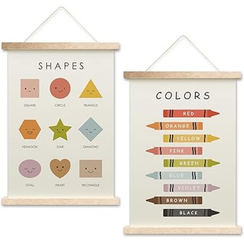 HEZNZXQ Shapes Poster Hanging Flag, Colors Canvas Wall Art For Playroom Homeschool Preschool, Nursery Learning Poster Hanger, Set Of 2 Educational Posters For Toddlers, Boho Classroom Decor, 04