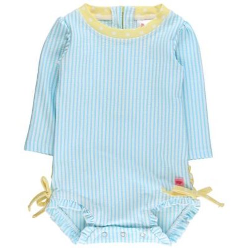 RuffleButts Baby Girls Seersucker Long Sleeve UPF50+ One Piece Rash Guard