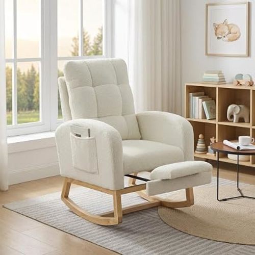 Nursery Rocking Chair, Upholstered Glider Chair with Footrest