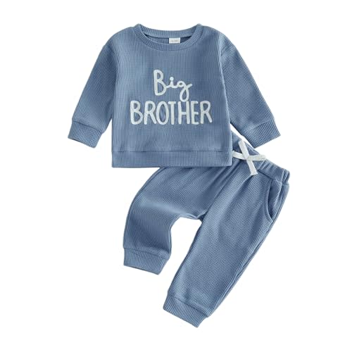 Ayalinggo Big Brother Little Brother Matching Outfits Short Sleeve Waffle T-shirt Top Shorts Set Big Lil Bro Sibling Clothes
