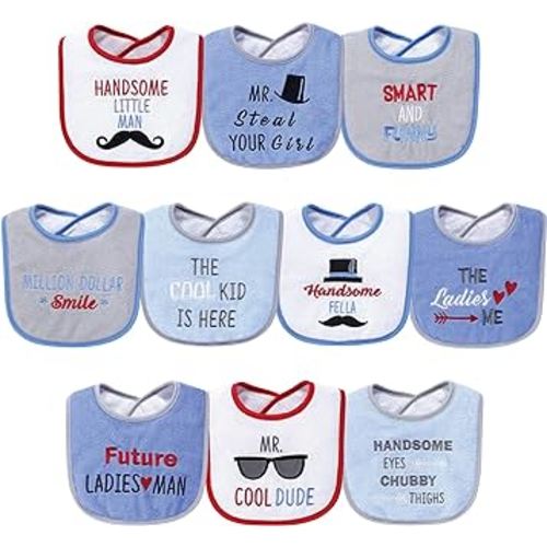 Hudson Baby Unisex Baby Cotton Terry Drooler Bibs with Fiber Filling, Handsome Eyes, One Size