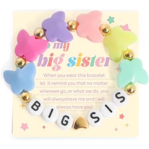 Big Sister Bracelets, Heart Charm Beads Stackable Bracelet Surfer Stretch Accessories Jewelry Gift for Big Sis