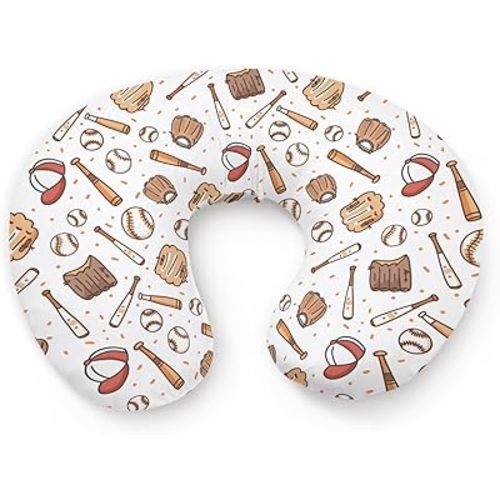 Baseball Sports Theme Pattern Nursing Pillow Cover, Unisex Removable Breastfeeding Pillowcase Slipcover for Baby Girls Boys Newborns Toddlers, Cover Only