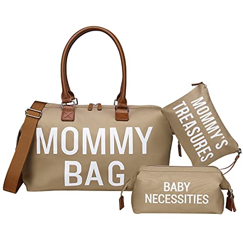 Mommy Bag, Printe Hospital Bag for Labor and Delivery, Large Diaper Bag for Mom Travel, Waterproof Baby Bag with 2 Organizer Pouches, Khaki