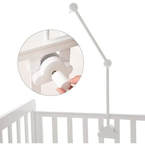 OESSUF Baby Crib Mobile Arm, 24 Inch Wood Hanger, White Cloud Design, Nursery Mobile Holder (white)