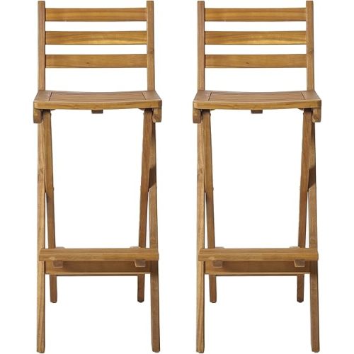 Christopher Knight Home Tundra Outdoor Foldable Wood Barstool Set, 2-Pcs Set, Natural