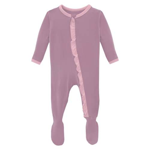 Layette Ruffle Footie with 2 Way Zipper in Pegasus with Cake Pop