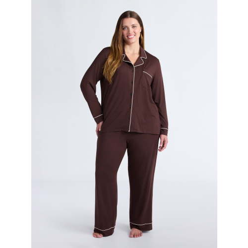 Joyspun Women’s Dreamy Soft Collection Long Sleeve Top and Pants Pajama Set, Sizes XS-4X