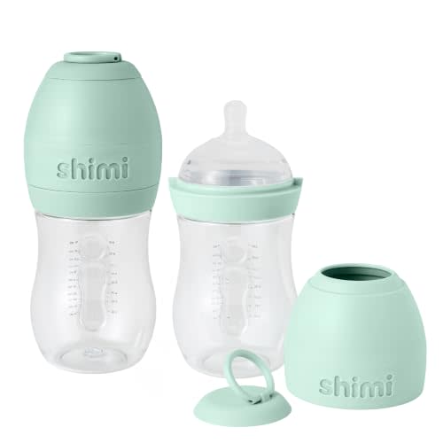 Shimi 2.0 Baby Formula Bottle with Refillable Formula Pods, 9 oz Tritan Feeding Bottle with Anti-Colic Silicone Nipple, Built-in Formula Dispenser for Travel and On-the-Go Feeding, Pack of 2