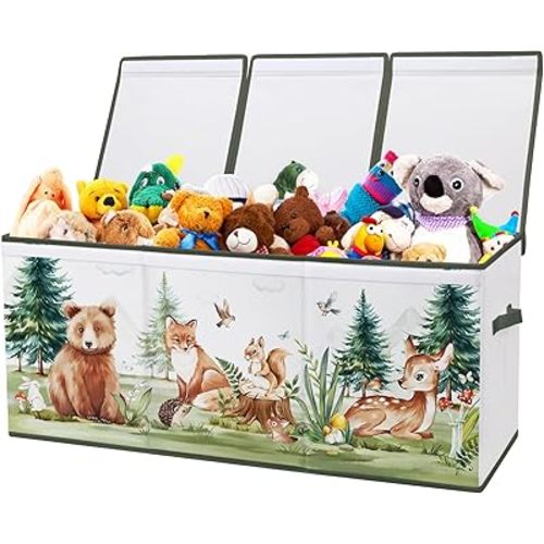 Large Toy Box Chest Organizer with Flip Lid for Kids, Collapsible Oxford Toy Storage Box with Handles for Boys Girls, Sturdy Waterproof Storage Organizer for Bedroom Playroom Nursery, 37.7×12.5×15.7''