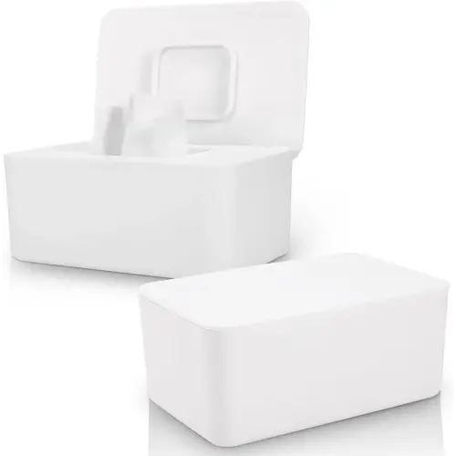 2 Pack LEQXGO Baby Wipes Dispenser, Wipes Dispenser Baby Wipes Case, Baby Wipe Holder for Fresh Wipes, Non-Slip Wipes Case, Wipe Container with Sealing Design Lid (White and White)