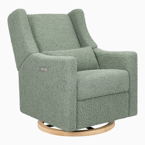 babyletto Kiwi Electronic Recliner and Swivel Glider - Sage Teddy Loop With Light Wood Base