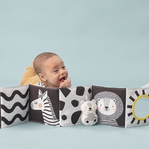 Taf Toys Newborn Soft Activity Book Black & White High Contrast Baby Book Infant Sensory Toys Tummy Time Soft Cloth Books for Babies Textured Fabric Crinkling Shapes Patterns 0-12 Months Newborn Toys