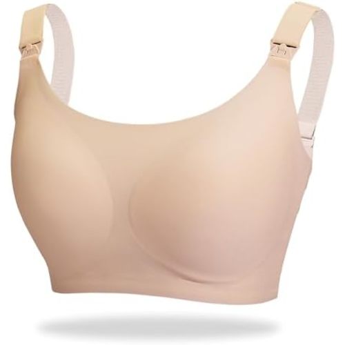 Zomee Ultra Comfort Nursing Bra for Breastfeeding Mom,Pregnancy Secure Wireless Seamless Maternity Bralette Sleeping (Nude)