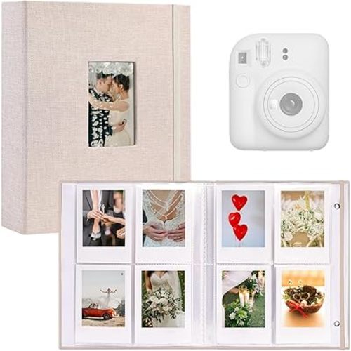 Mini Instax Photo Album 208 Photos 2x3 Inch Pictures Book for Fujifilm Polaroid Instant Camera, Linen Hardcover Polaroid Book for Photos Travel Family Anniversaries Baby Vacations Beige 1 Pack