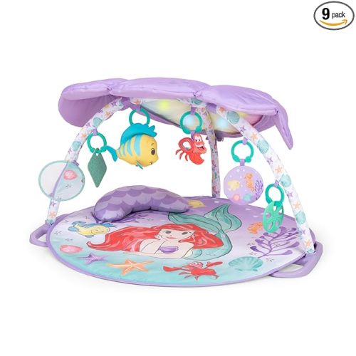 Bright Starts Disney Baby The Little Mermaid Twinkle Trove Light-Up Musical Baby Activity Gym with Tummy Time Pillow, Newborn+